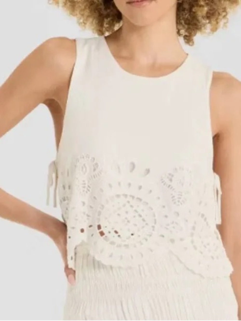 NWT Future Collective Ivory Eyelet Lace Cropped Tank with Side Ties